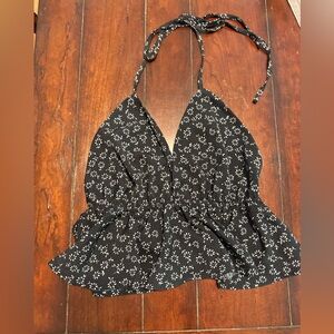 SHEIN Black and White Floral Halter Top